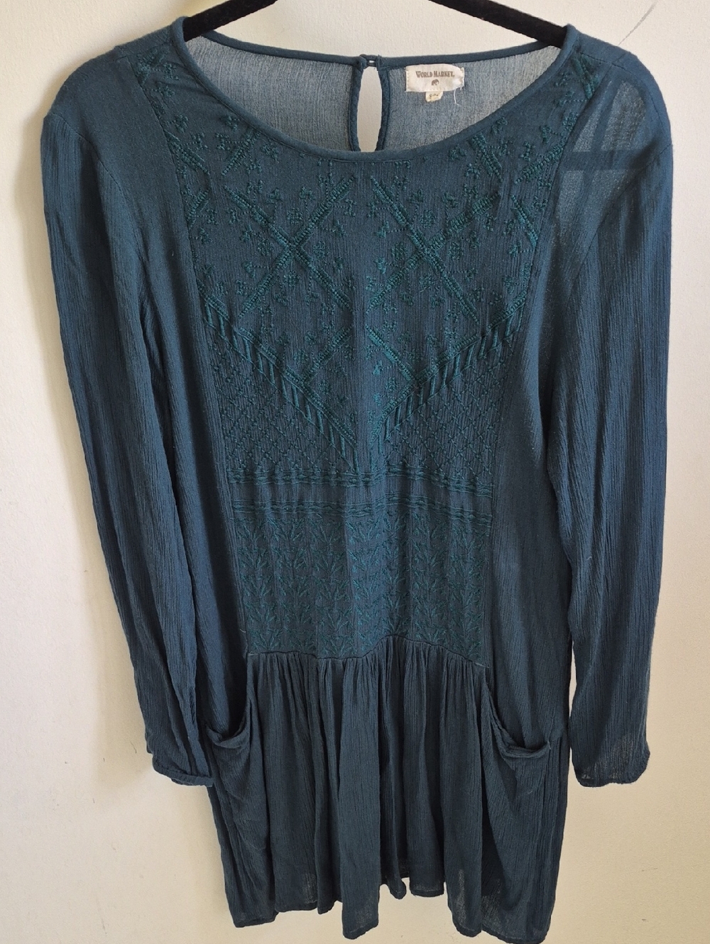 Cost Plus World Market Teal Embroidered Mini Dress